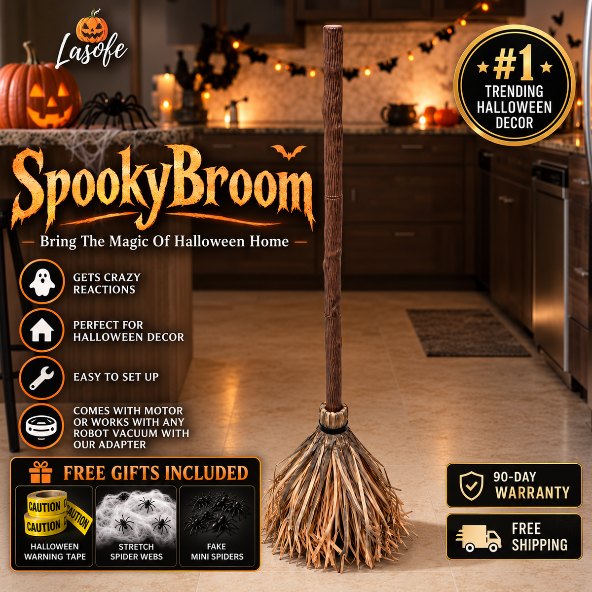 Lasofe SpookyBroom self-moving Halloween broom