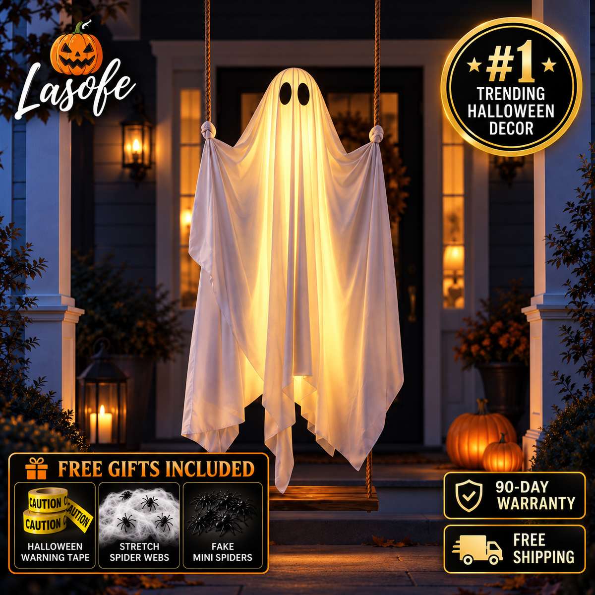 Lasofe SpookyGhost glowing Halloween swing ghost